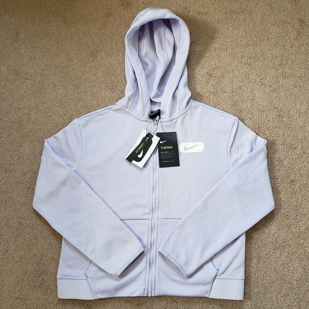 Nwt Nike Therma Dri Fit Youth Full Zip Loose Fit Hoodie Jacket Lavender Size L